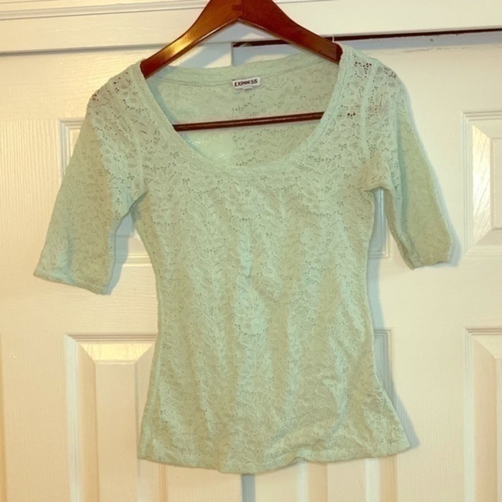 Express Mint Green Lace 3/4 Sleeve Top Size XS